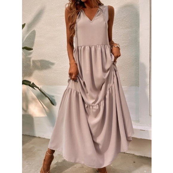 Luxe tie front ruffle hem maxi dress - Picture 3 of 16